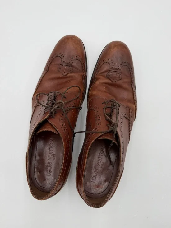Louis Vuitton Dress Shoes Mens 9.5 Brown Leather Brogue Italy Lace Up - Picture 14 of 16